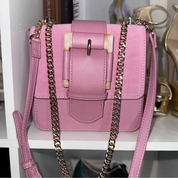 White House Black Market Pink Pastel Suede Buckle Chain Mini Crossbody Bag - Picture 9 of 12